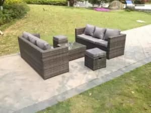 Image of Fimous 6 Seater Outdoor Dark Grey Rattan Lounge Complete Sofa Set with 2 Stools