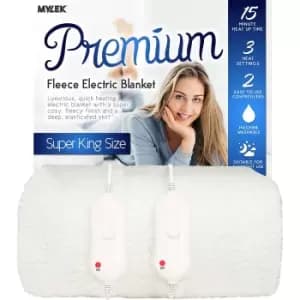 Image of Mylek Electric Blanket Super King Bed Fitted Heated Fleece Mattress Cover Dual Control With Elasticated Skirt - Size 200 X 182Cm
