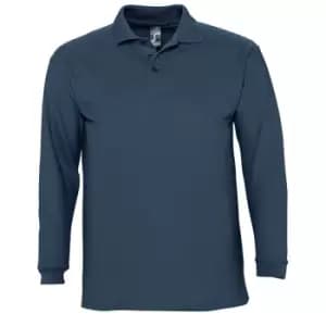 Image of SOLS Mens Winter II Long Sleeve Pique Cotton Polo Shirt (L) (Denim)