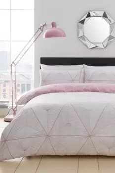 Image of Zander Reversible Duvet Set - Size: Single - Pink - Geometric