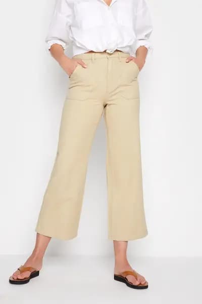 Image of Long Tall Sally Tall Wide Leg Cropped Trousers Cream