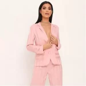 Image of I Saw It First Stripe Satin Single Breasted Blazer - Pink