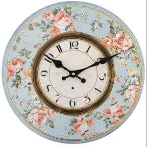 Image of Shabby Chic Pink Roses with Blue Background Wall Clock