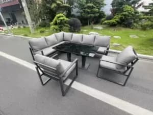 Image of Fimous 8 Seater Outdoor Dark Grey Aluminum Lounge Complete Sofa Set with Black Tempered Glass
