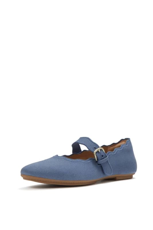 Image of FitFlop Womens Delicato Wave-Edge Mary Janes in Mid Blue Size: 5 Mid Blue Female 5