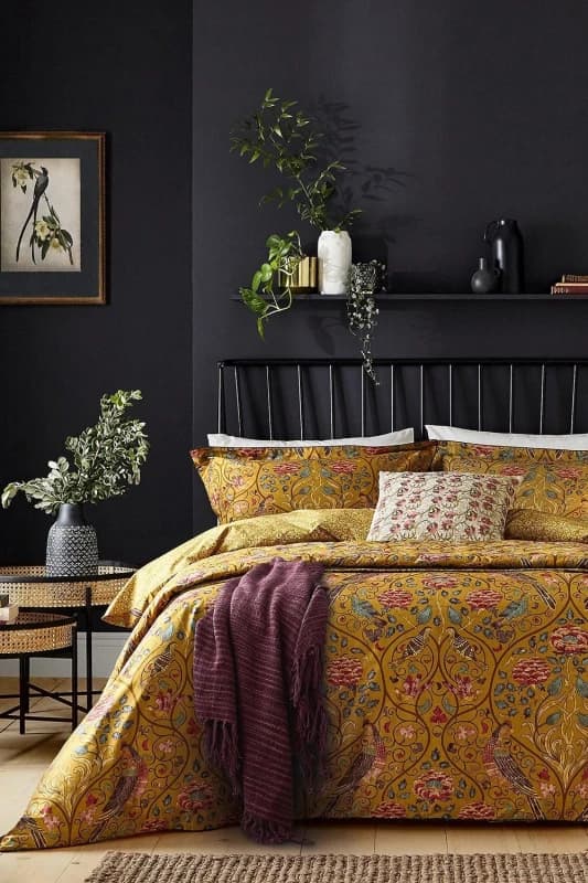 Image of Morris & Co Morris & Co 'Seasons By May' Cotton Percale Duvet Cover Set in Mustard Size: Double Mustard Double Unisex 5016709684224