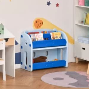 Image of HOMCOM Kids Toy Storage Organizer Bookshelf Unit with 2-layer Storage Rack Box with Flip Lid for Bedroom Playroom Living Room Nursery Blue