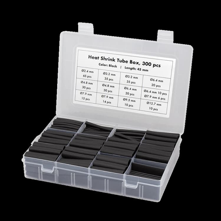 Image of LogiLink Shrink Tube Set. 300 pcs. 45mm length. 3:1 shrink ratio. blac