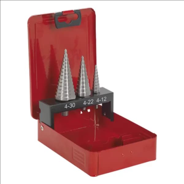 Image of Genuine SEALEY AK4733 HSS M2 Step Drill Bit Set 3pc Double Flute