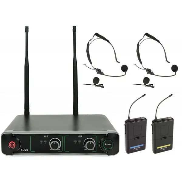 Image of Chord Chord SU20 Dual UHF Beltpack Microphone Set Blue & Yellow 863.42 & 864.3 MHz CAB231223