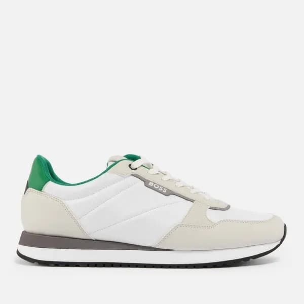 Image of BOSS Mens Kai Mesh and Faux Leather Runner Trainers - UK 7 Beige Trainers male 50517357-283 7