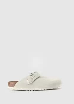 Image of Birkenstock Womens Boston Modern Suede Backless Loafer In Antique White