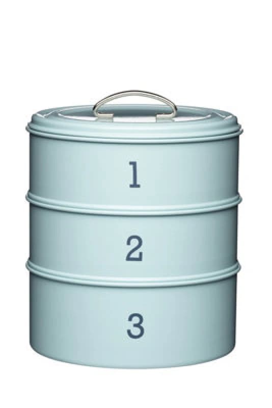 Image of KitchenCraft Living Nostalgia Traditonal Style 3 Tier Airtight Cake Tin Set -Vintage Blue