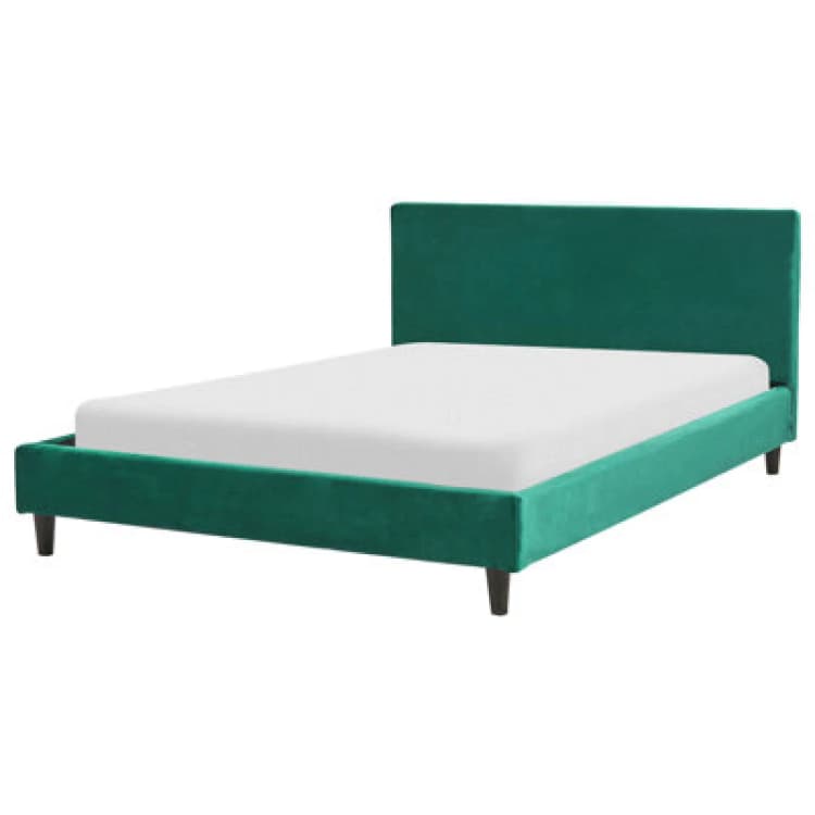 Image of Beliani Bed Velvet Fitou 140 X 200 Cm (Eu Double) Dark Green
