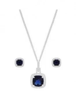 Image of Love GEM Sterling Silver Blue and White Cubic Zirconia Cushion Cut Necklace and Earring Set, One Colour, Women