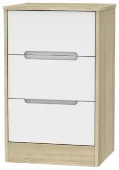 Image of Toulouse 3 Drawer Bedside Table - White & Oak Effect