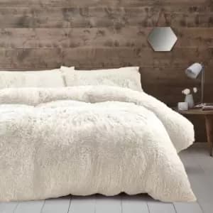 Image of Catherine Lansfield Cuddly Faux Fur Duvet Cover & Pillowcase Set Cream
