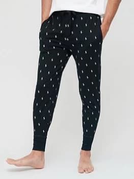 Image of Polo Ralph Lauren All Over Polo Player Logo Lounge Pants - Polo Black , Polo Black, Size L, Men