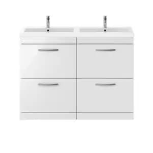 Image of Nuie Athena 1200 Floor Standing 4-drawer Vanity & Polymarble Double Basin - Gloss White