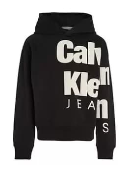 Image of Calvin Klein Jeans Boys Blown-Up Logo Fleece Hoodie - CK Black, Size 14 Years