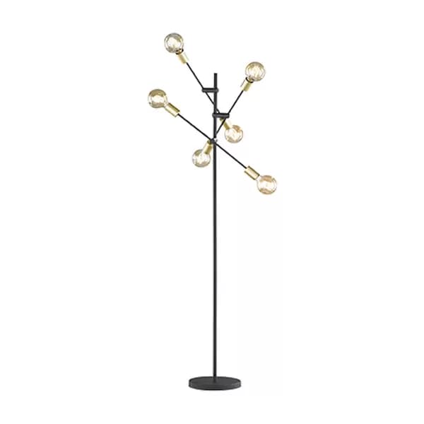 Image of Cross Modern 6 Light Multi Arm Floor Lamp Black Matt with Footswitch, Wiz Connected