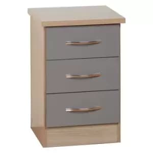 Image of Nevada 3 Drawer Grey Bedside Table Grey and Brown