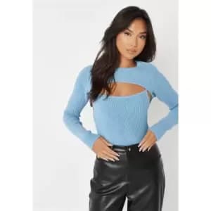 Image of Missguided Rib Layered Bodysuit - Blue