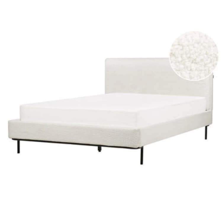 Image of Beliani Bed Boucle Corio 140 X 200 Cm (Eu Double) Off-White