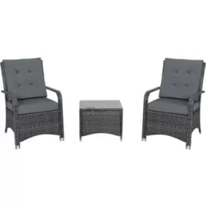 Image of Outsunny - Rattan 3PCs Chair Table Bistro Set Patio Set w/ Steel Frame Grey
