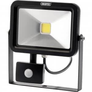 Image of Draper COB LED Slimeline Wall Mounted Floodlight With PIR 20 Watts