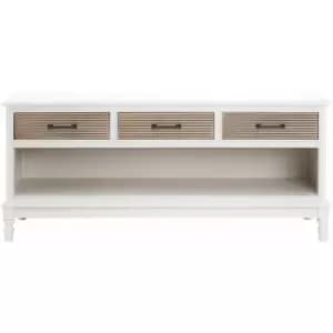 Image of Premier Housewares - Pearl White Console Table Wooden Small Desk for Bedroom Small Table Brown Oak Bedside Locker Antique Pine Furniture 3 Drawers