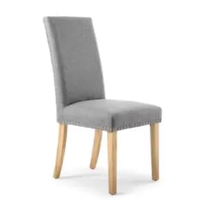 Image of 2 x Shankar Randall Stud Detail Linen Effect Silver Dining Chairs With Natural Legs