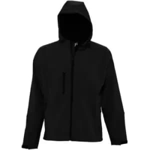 Image of SOLS Mens Replay Hooded Soft Shell Jacket (Breathable, Windproof And Water Resistant) (XS) (Black)