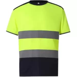 Image of Yoko Mens Two Tone Hi-Vis T-Shirt (6XL) (Yellow/Navy) - Yellow/Navy
