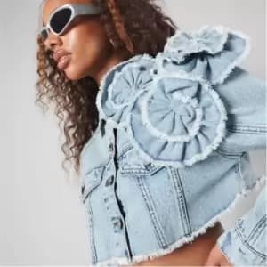 Image of Missguided Rosette Crop Denim Jacket - Blue