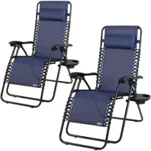 Image of Casaria Adjustable High Back Deck Chair With Pillow Garden Outdoor Terrace Patio Balcony Lounger Relax 2er Set blau (de)