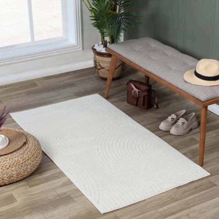 Image of Livabliss In- & Outdoor 3D High & Low Pile Textured White Reyko Area Rug 80 X 150 Cm - Easy To Clean, Perfect For Balcony Or Dining Room