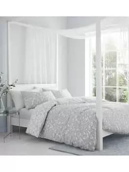 Image of Catherine Lansfield Floral Birds 100% Cotton Duvet Cover Set - Grey