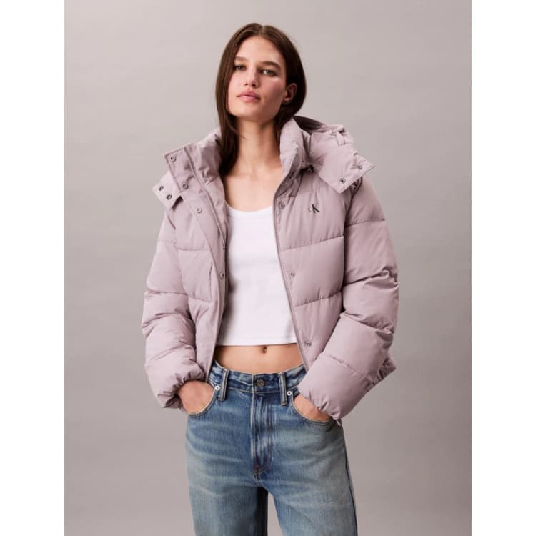 Image of Calvin Klein Jeans Womens Essential Water Resistant RDS-Certified Down Short Puffer Jacket Gull Gray female 14 (L)