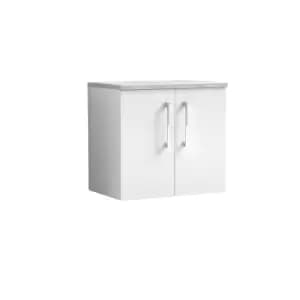 Image of Nuie Arno 600mm Wall Hung 2 Door Vanity & Bellato Grey Laminate Top Gloss White