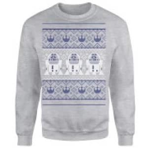 Image of Star Wars R2D2 Christmas Knit Grey Christmas Sweatshirt - S - Grey