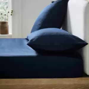 Image of Ted Baker 250 Thread Count Plain Dye Double Fitted Sheet, Navy