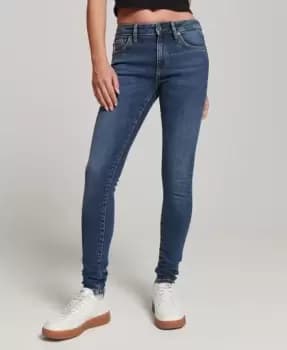 Image of Superdry Womens Organic Cotton Vintage Mid Rise Skinny Jeans Dark Blue / Fulton Vintage Blue - Size: 32/32