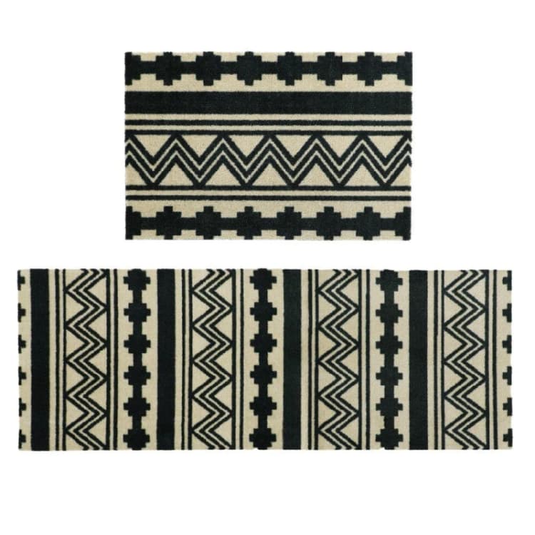 Image of JVL Mega Mat and Runner Set - Aztec Runners Set Black 39060503000