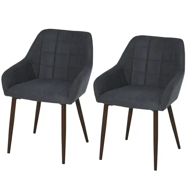 Image of HOMCOM 2 Pcs Linen-Touch Fabric Dining Chair w/ Cushion, Backrest, Mid Back Leisure Chair w/ Steel Leg, Sponge Padded Armchair for Dining Room