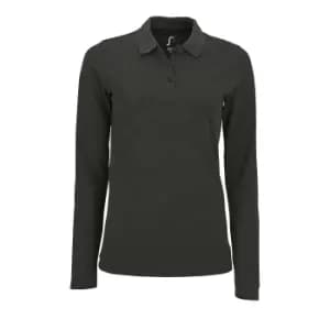 Image of SOLS Womens/Ladies Perfect Long Sleeve Pique Polo Shirt (M) (Charcoal Marl)