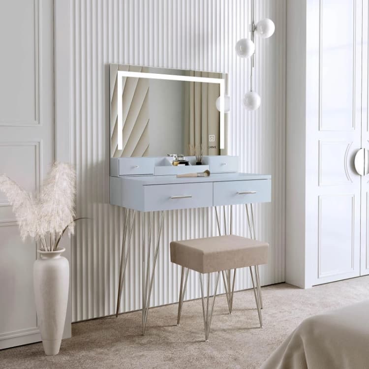 Image of CARME Home Sophia Dressing Table With Touch Sensor LED Mirror Grey DT055 GREY