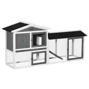 Image of Pawhut Two-tier Wooden Rabbit Hutch With Run Box Slide-out Tray Ramp - White