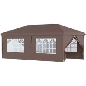 Image of Outsunny 3 x 6m Pop Up Gazebo Height Adjustable Party Tent w/ Storage Bag Black - Brown