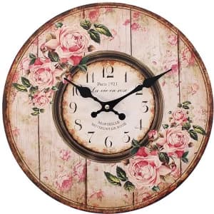 Image of Distressed Look Pink Rose Paris 1921 Wall Clock